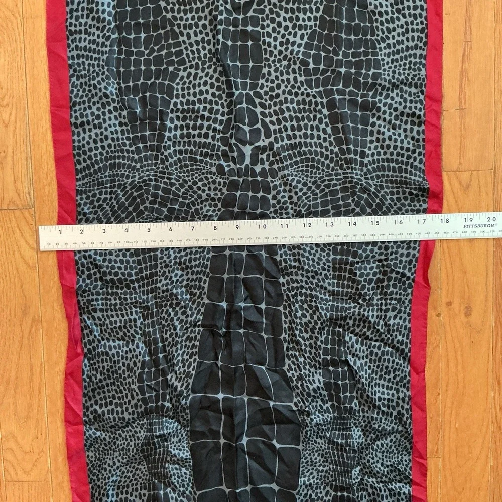 Large Perry Ellis Silk Scarf Wrap Black Red Bordered Career Business